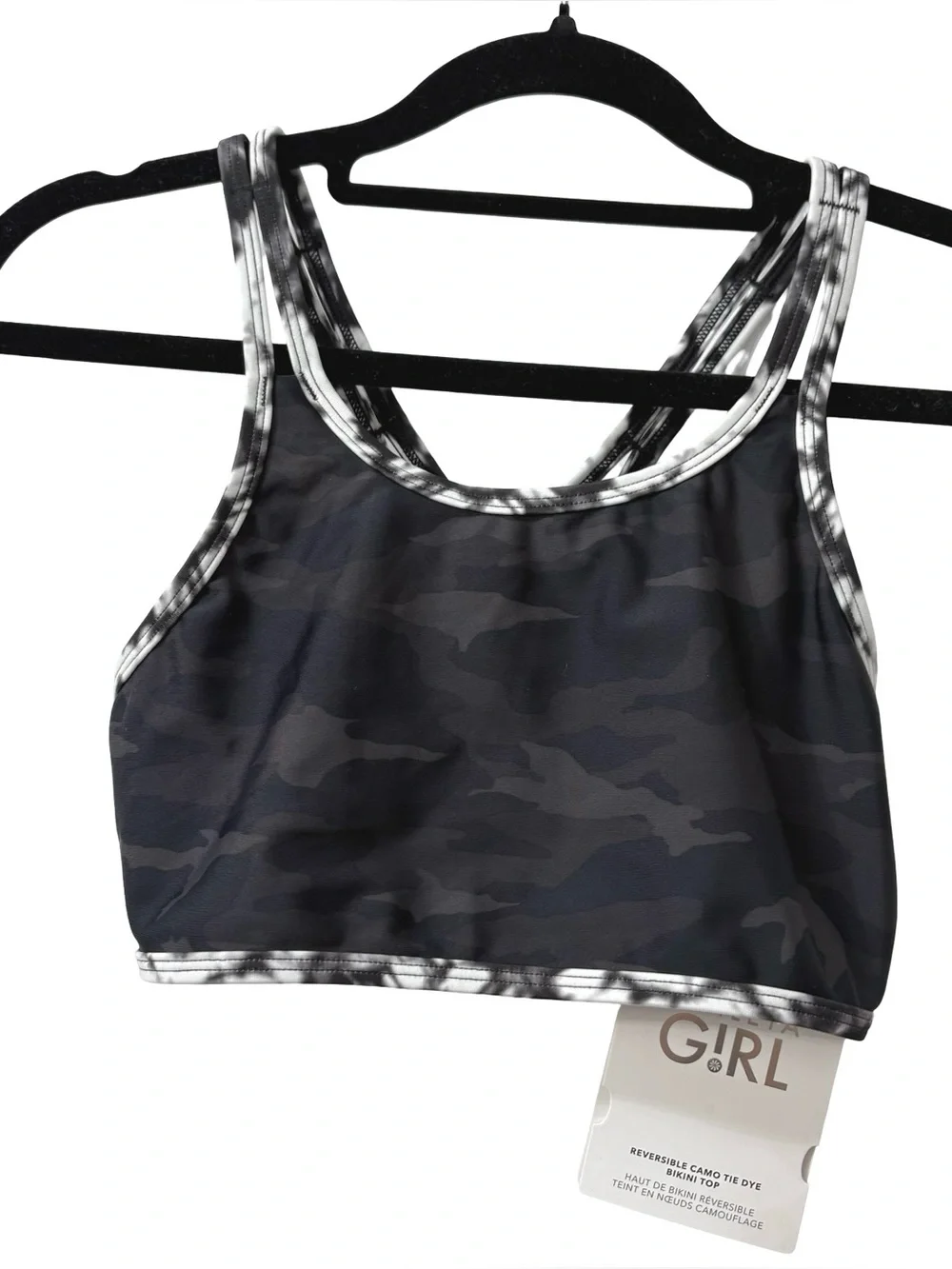 NEW Athleta Girl reversible camo tie-dye‎ bikini swim top Size XL 14